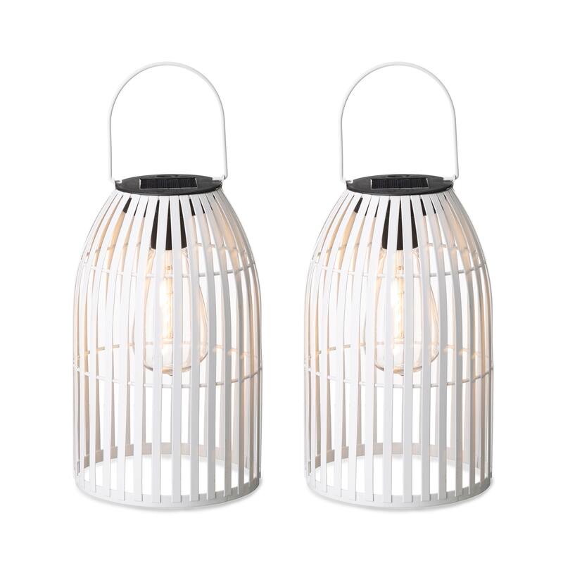 Glitzhome 9.75"H Set of 2 Stripes Solar Powered Outdoor Hanging Lantern