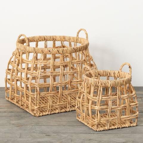 Sullivans 13.5 in and 18 in Open Weave Shapely Baskets - Set of 2; Brown - 16.75"L x16.5"W x 18"H; 10.25"L x 10.25"W x 13.5"H