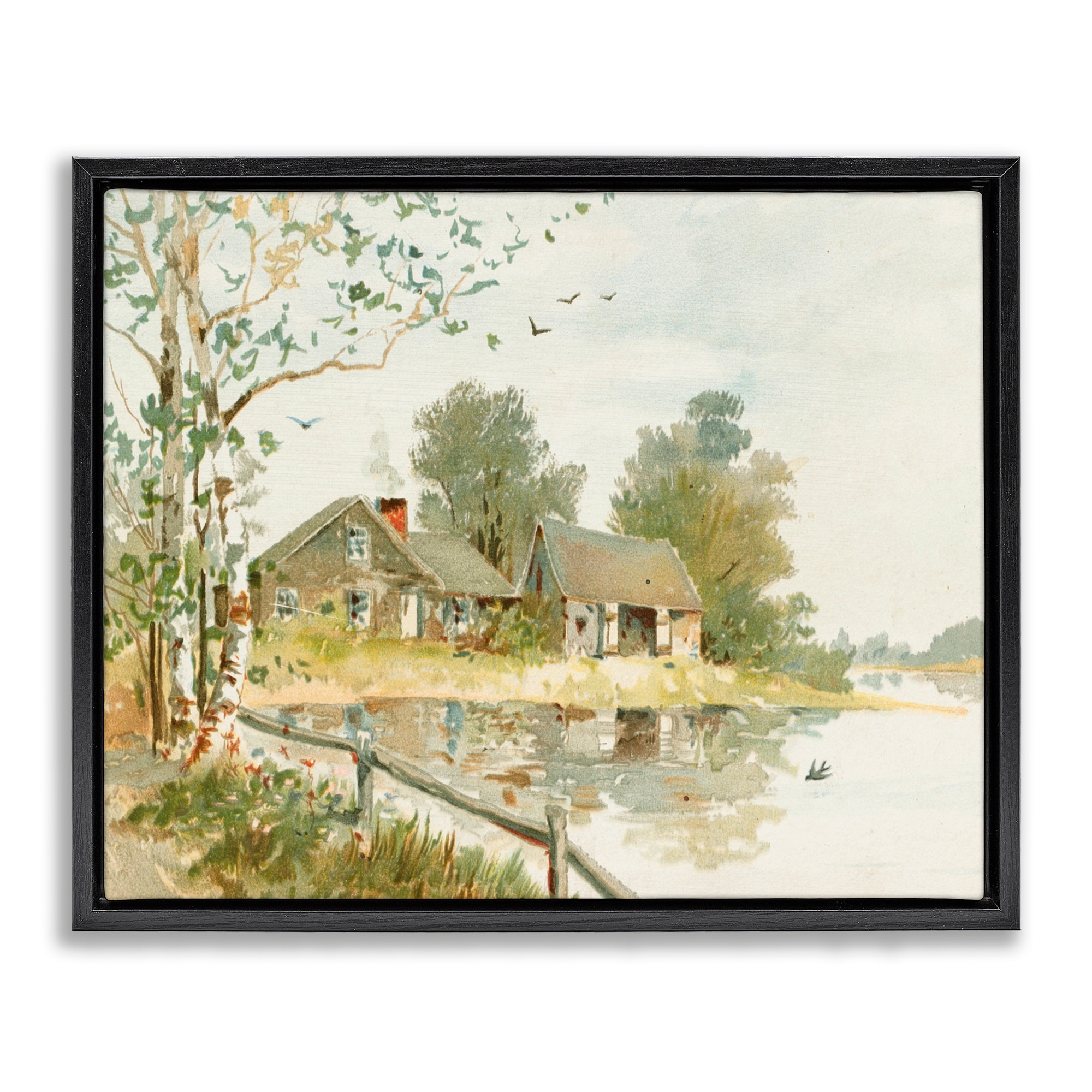 Stupell Cabin Along River's Edge Framed Floater Canvas Wall Art Design By Lettered and Lined