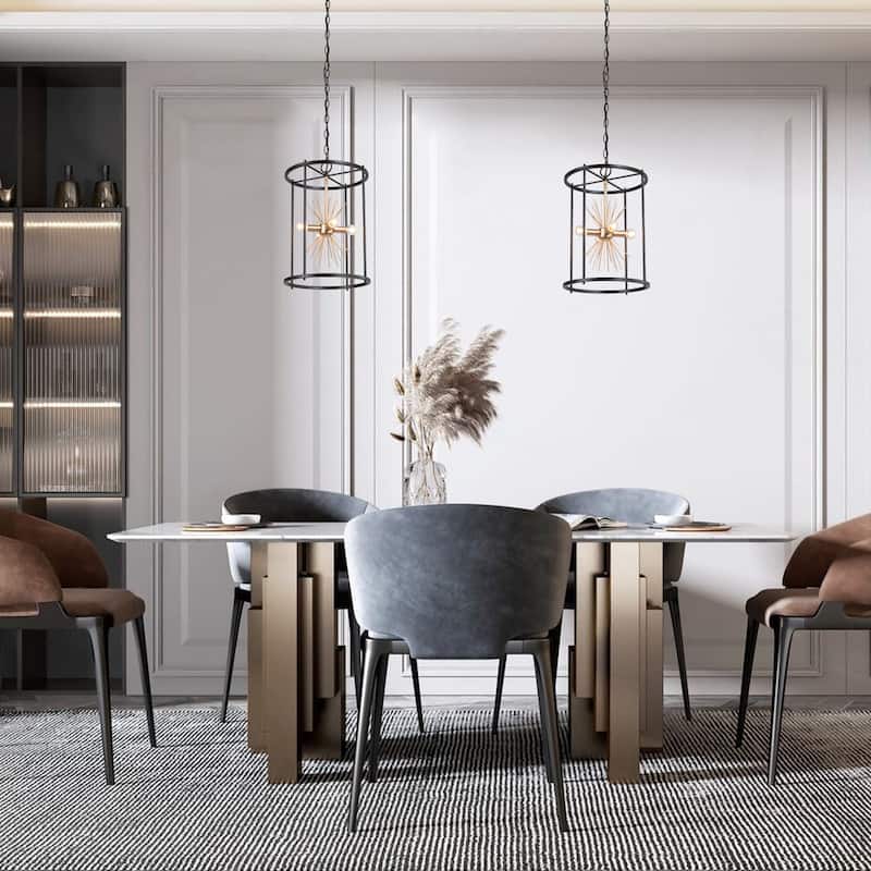 Tinky Modern Farmhouse Sputnik Drum Chandelier 4-light Black Gold Lantern Island Pendant Lights - D12.5" x H19"