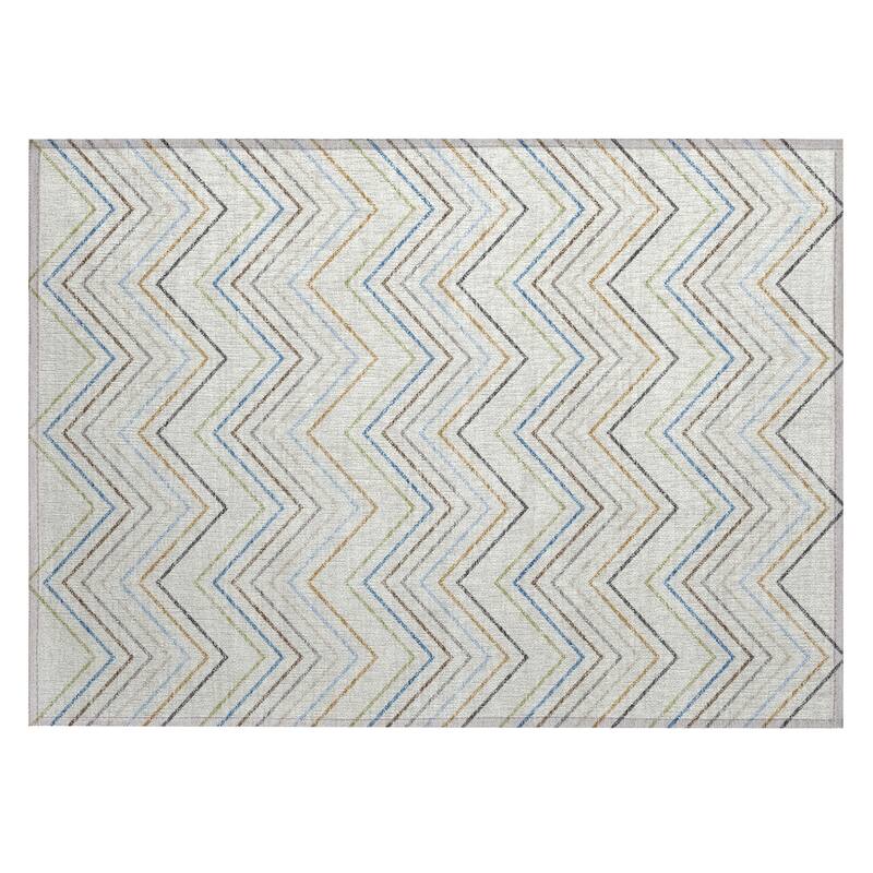 Machine Washable Indoor/ Outdoor Modern Chevron Chantille Rug
