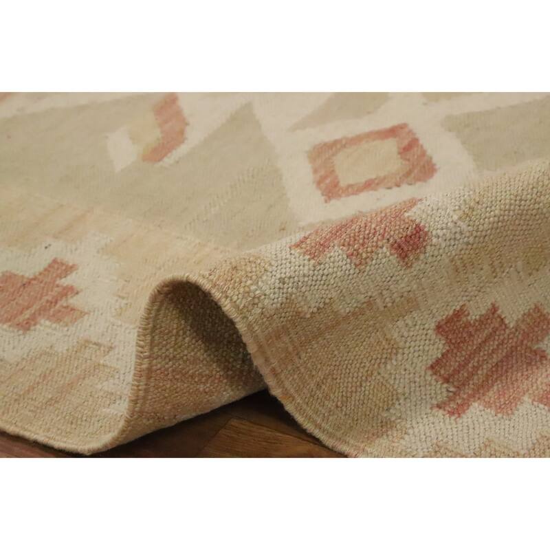 Hand Woven Oriental 100% Wool Carpet Southwestern Tribal Beige & Ivories Kilim Area Rug - 9' 10'' X 8' 0''