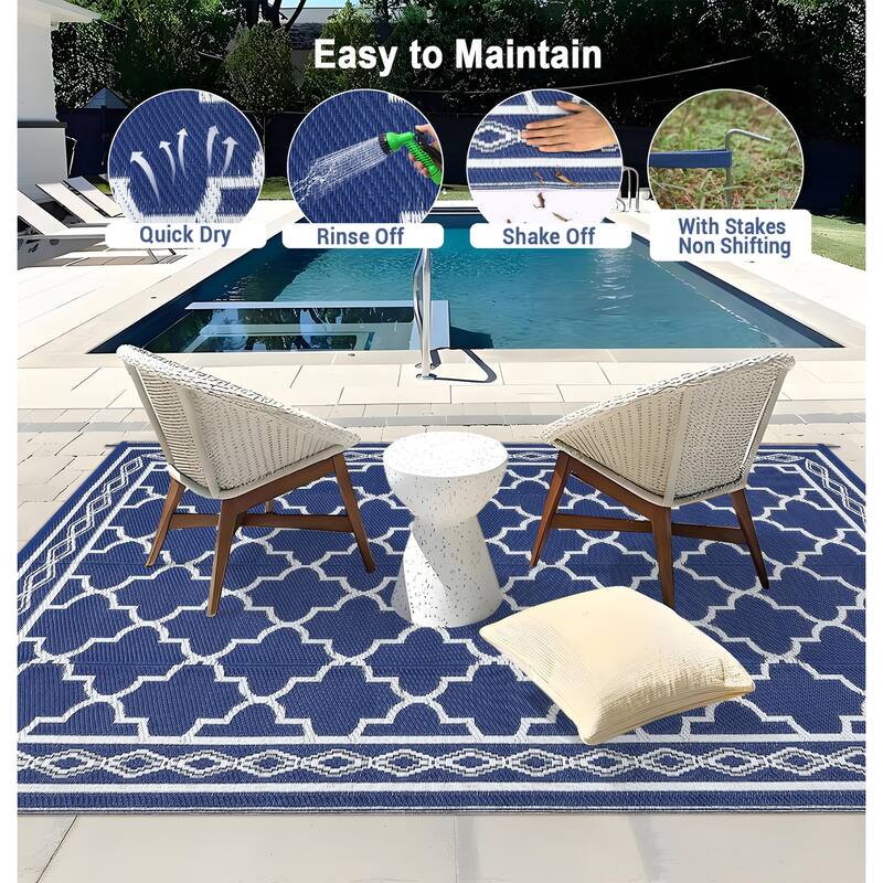 Outdoor Rug Waterproof Reversible Rug Outside Plastic Carpet, Stain & UV Resistant Portable RV Rug