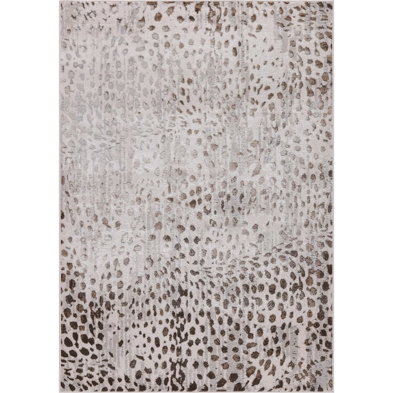 Nevada Collection Animal Printed Beige and Gold Rug - 1'9 X 2'9