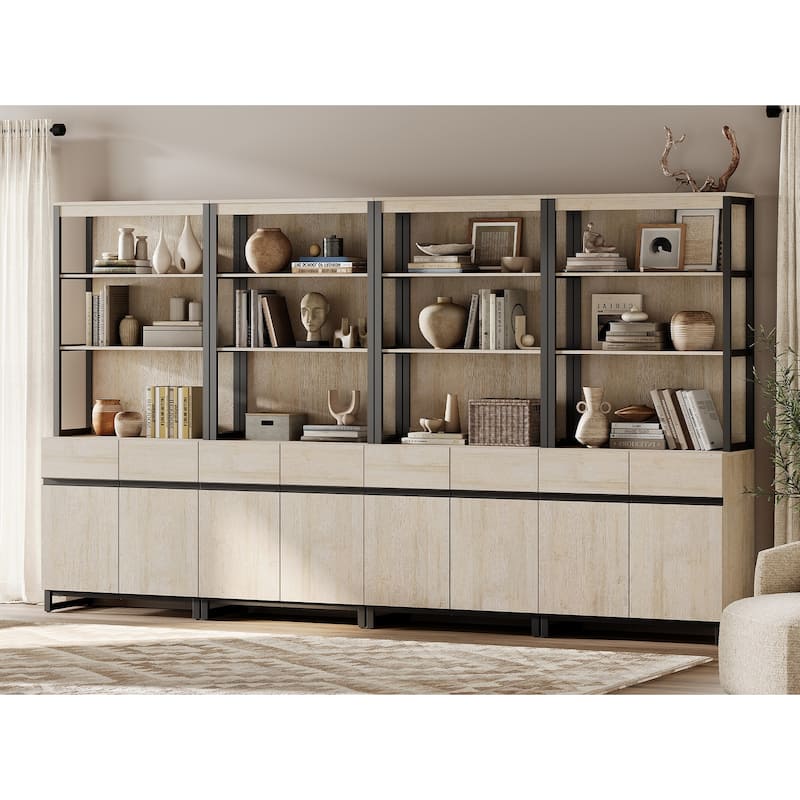 WAMPAT Modern 72" Tall Bookcase with Metal Base and Adjustable Shelves, Library Book Shelf with Storage Cabinet