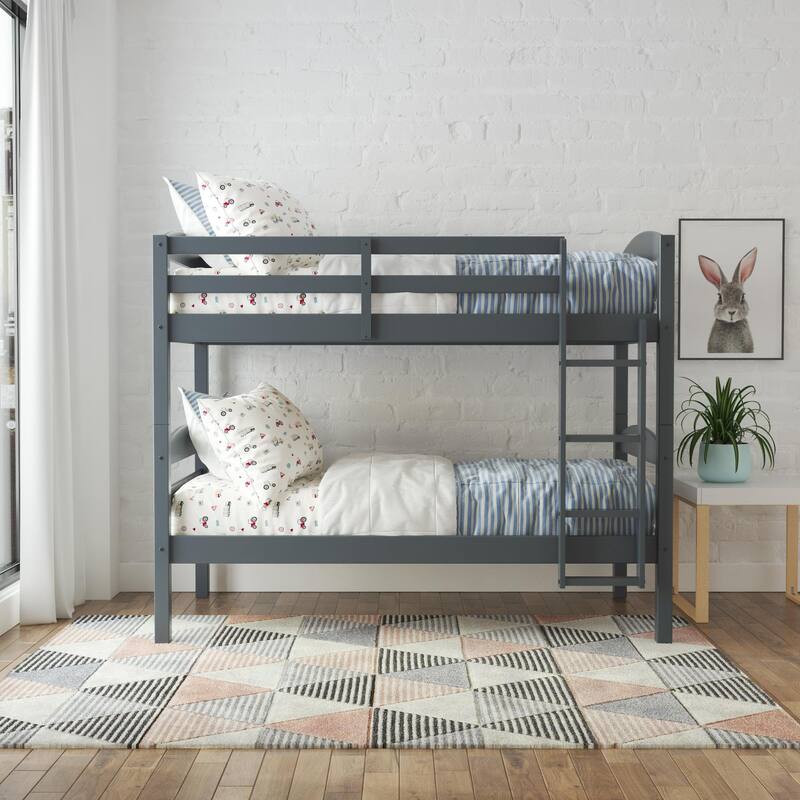 DHP Brady Solid Wood Twin-over-Twin Convertible Bunk Bed - Gray