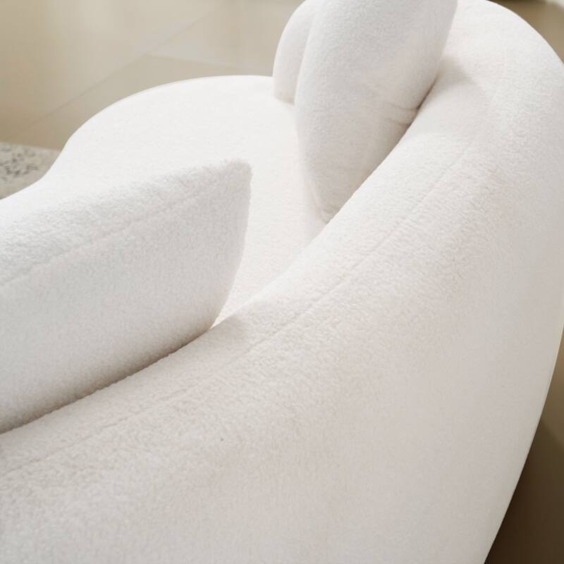 White Curved Loveseat Sofa With Round Armrest, Compression Couch With 2 Pillows,Cream Couch