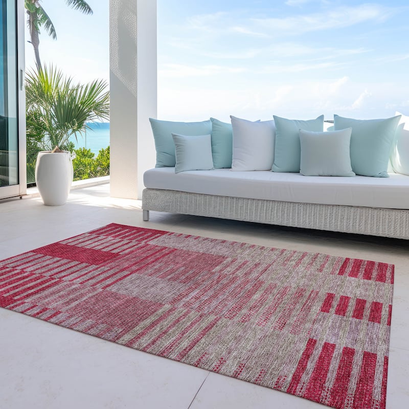 Machine Washable Indoor/ Outdoor Modern Stripes Chantille Rug - Garnet - 3' x 5'