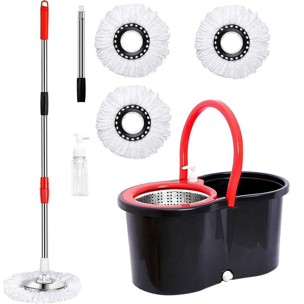 HANAMYA Floor Mop and Bucket Set with 3 Microfiber Mop Pads in White