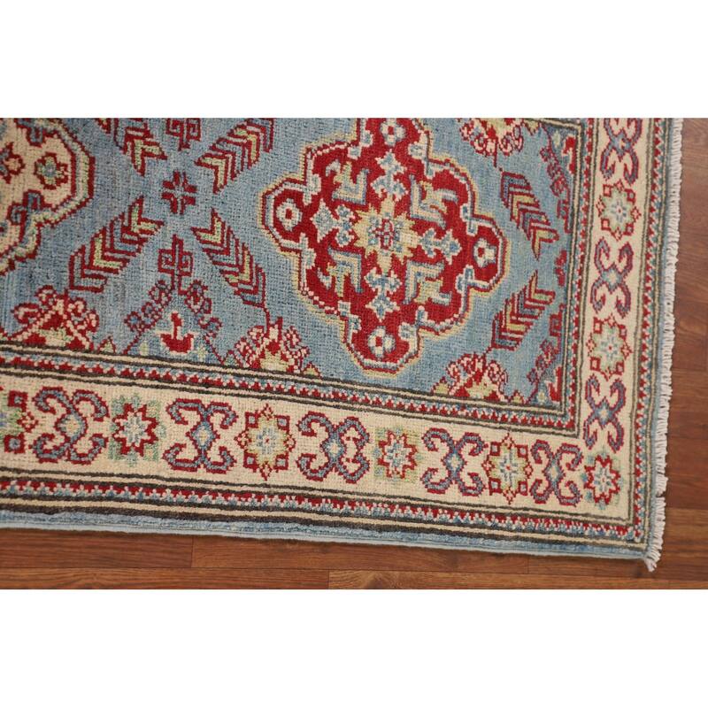 Light Blue Kazak Oriental Runner Rug Hallway Hand-Knotted Wool Carpet - 2'1" x 5'9"