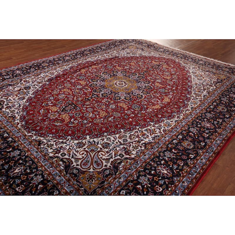 Red Kashan Turkish Area Rug Traditional Floral Machine Made Carpet - 9'9" x 12'4"