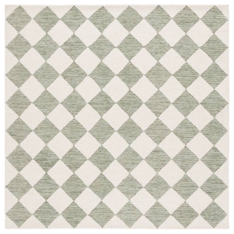 SAFAVIEH Handmade Ebony Edita Modern & Contemporary Wool Rug - 4' Square - Sage/Ivory