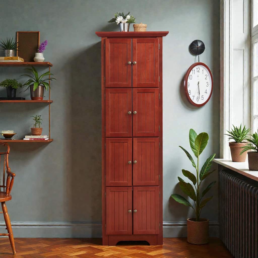 72 Inch Corner Kitchen Pantry Cabinet with 8 Doors, 4-Tier Tall Storage Cabinet for Living Room, Bathroom, Farmhouse Style