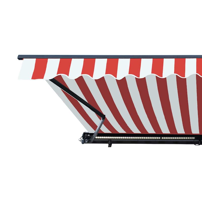 ALEKO Moroccan Semi-Cassette Motorized Patio Awning - Red & White Stripe - 20 x 10 Feet