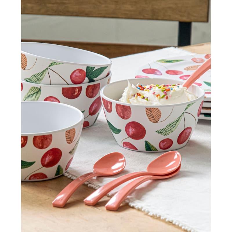 Abode Homewares Berries & Cherries Melamine Dessert Spoon - Multicolor - Set of 4