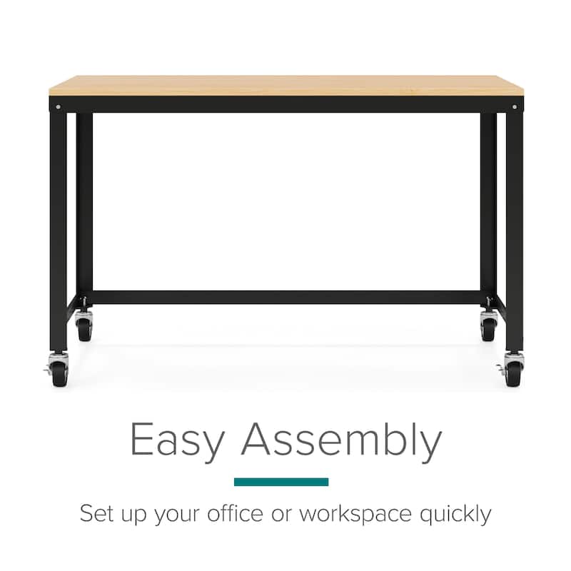 Space Solutions 48" W Mobile Metal Desk with Laminate Top, Black/Maple