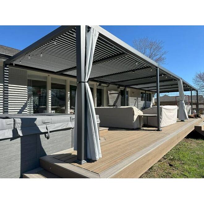 PURPLE LEAF Outdoor Louvered Pergola with Adjustable Metal Roof for Patio Pergola - 11.4' x 23.3' - Grey
