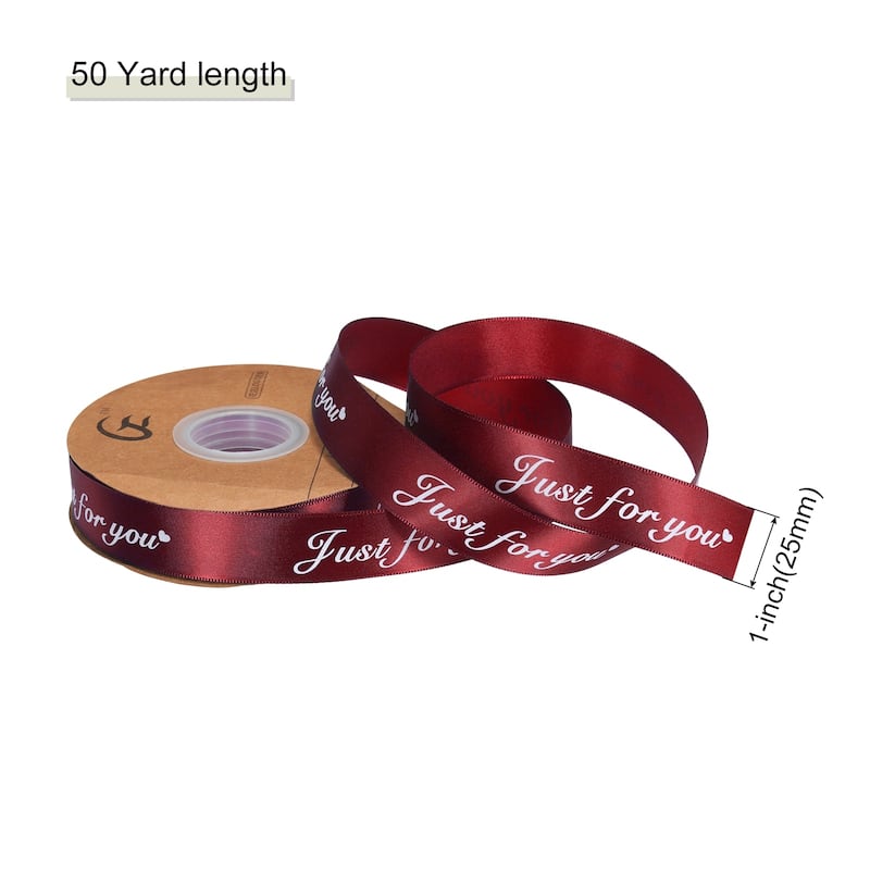 1" 50 Yard Wide Satin Ribbon Grosgrain Ribbon, Just for You - 1" x 50 Yard - Burgundy Red