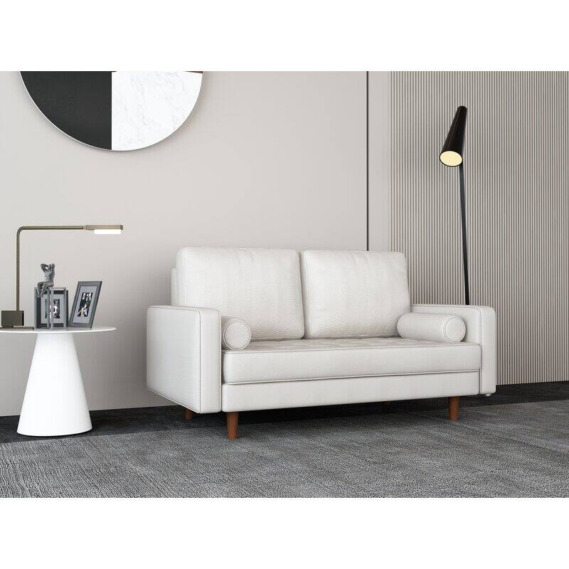 59" Mid-Century Square Arm Leather Loveseat