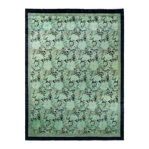 Hand Knotted Contemporary Overdyed Wool Black Area Rug - 9' 1" x 11' 10"