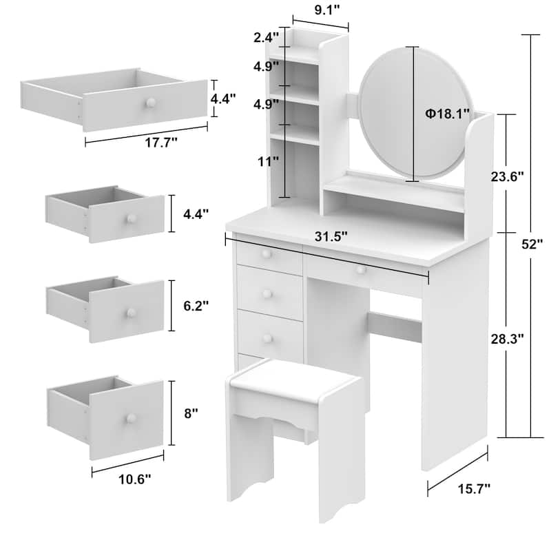 31.5" Wide Makeup Vanity Set with Stool and Mirror - 31.5"W