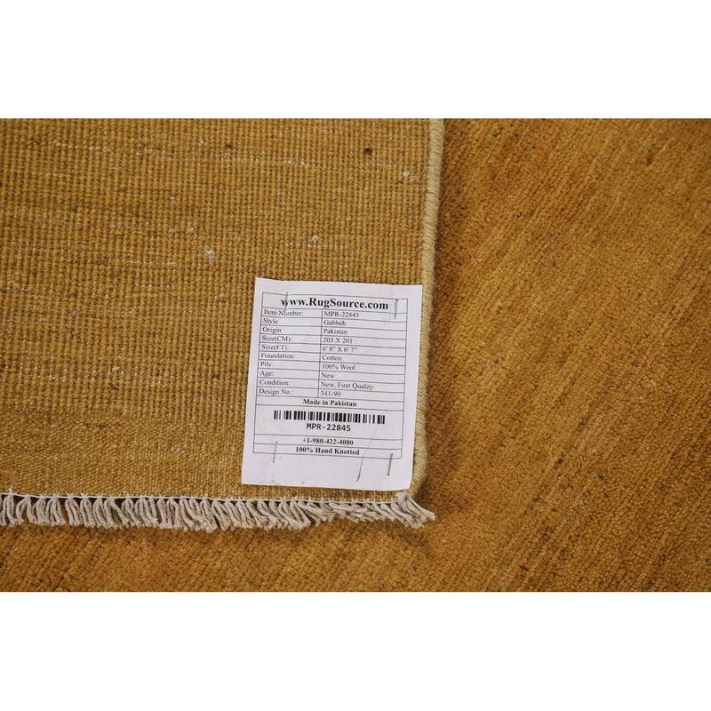 Yellow Gabbeh Oriental Square Area Rug Handmade Wool Carpet - 6'7" x 6'8"