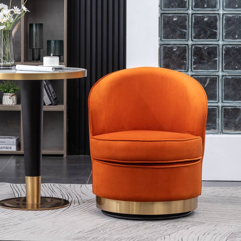 Orange Modern 22" Upholstered Velvet Accent Chair with Round Swivel Metal Base for Living Room