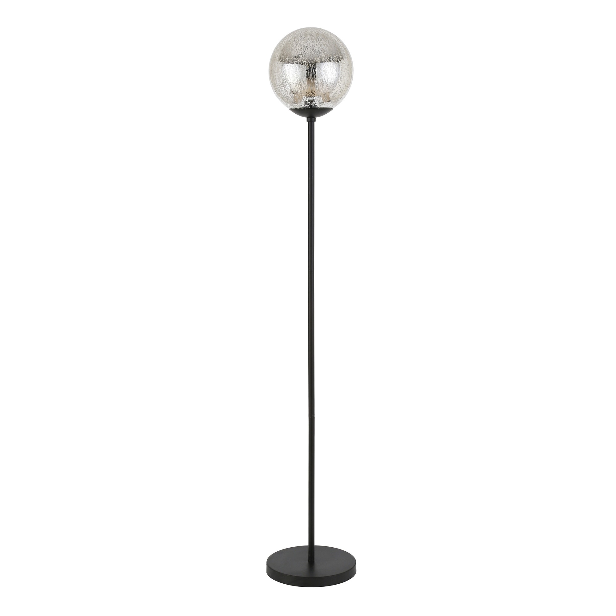 Black Steel Floor Lamp with Gold Mercury Glass Globe Shade Foot Switch - 11” x 11” x 66” (D x W x H