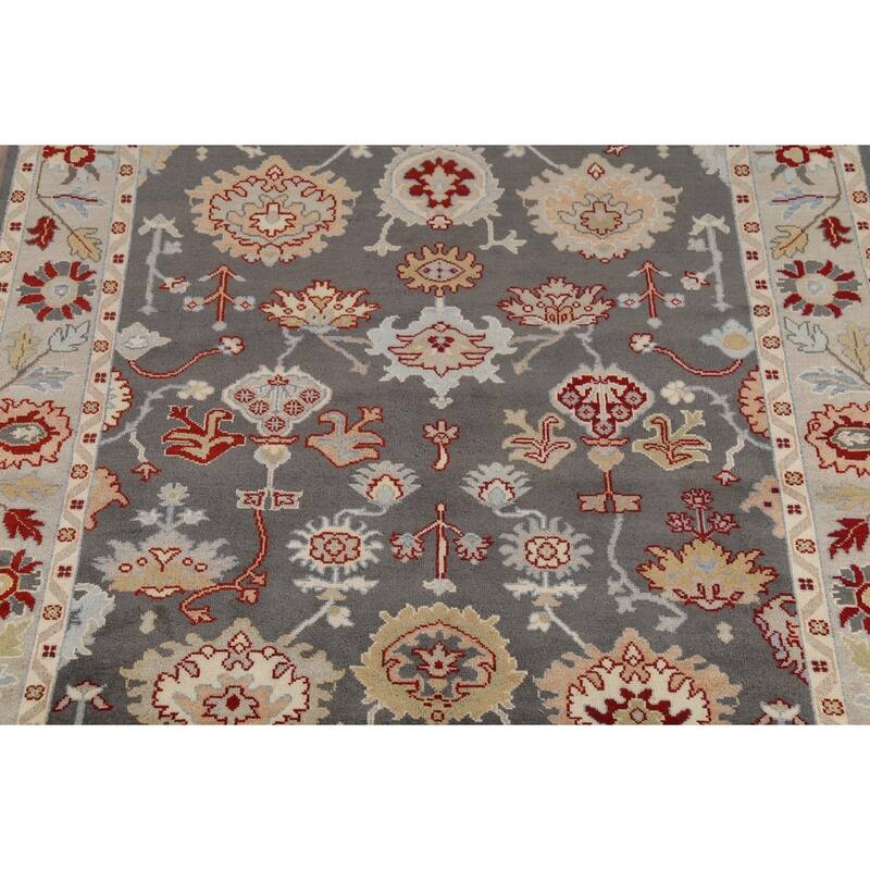 Gray Oushak Indian Rug Hand-Knotted Transitional Wool Carpet - 8'1"x 9'10"