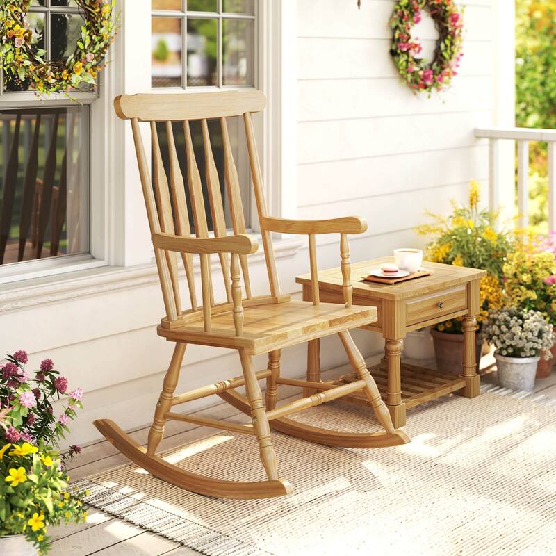 Costway Solid Wood Rocking Chair Porch Rocker Indoor Outdoor Seat - See Details