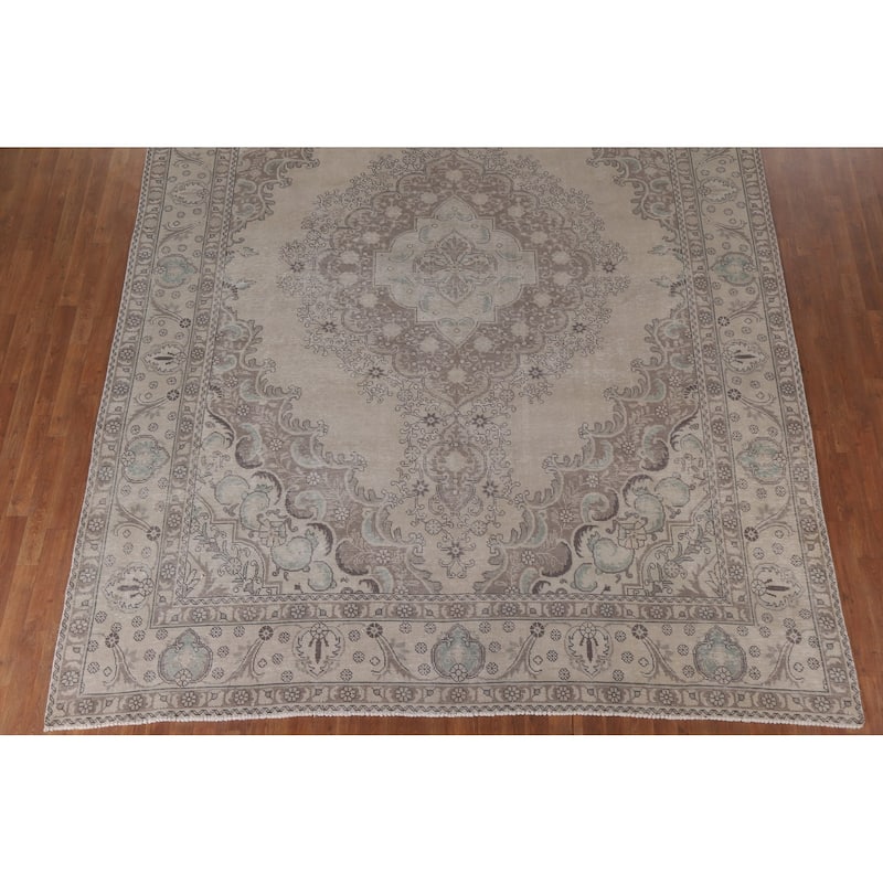 Hand Knotted Oriental 100% Wool Carpet Traditional Medallion Beige & Ivories Tabriz Area Rug - 12' 2'' X 9' 8''