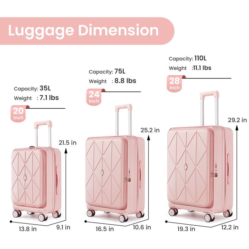 Luggage Sets 3 Piece(20/24/28), Expandable Carry On Luggage with TSA Lock, Hard Shell Suitcase w/ Front Pocket & Spinner Wheels