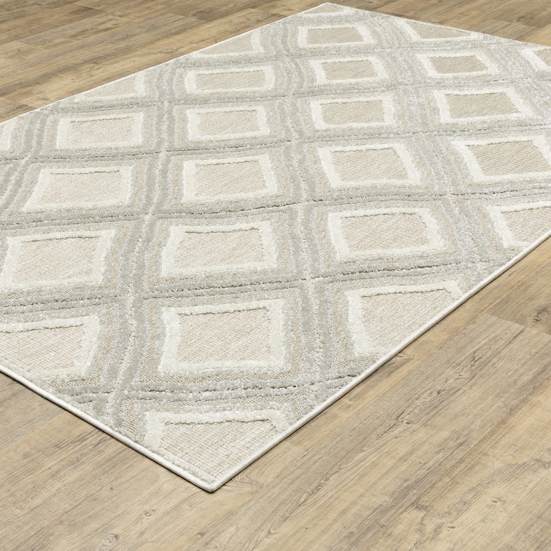 Style Haven Thassos Textured Diamonds Grey/ Beige Mixed Pile Area Rug