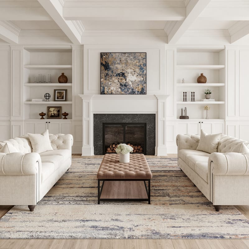 Rustic Textures Modern Country Abstract Area Rug - 7'10" x 10'6" - Beige - Runner/Rectangle