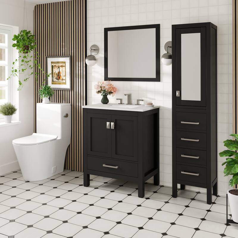 Aberdeen 30"W Bath Vanity with Carrara Quartz Top & Undermount Sink