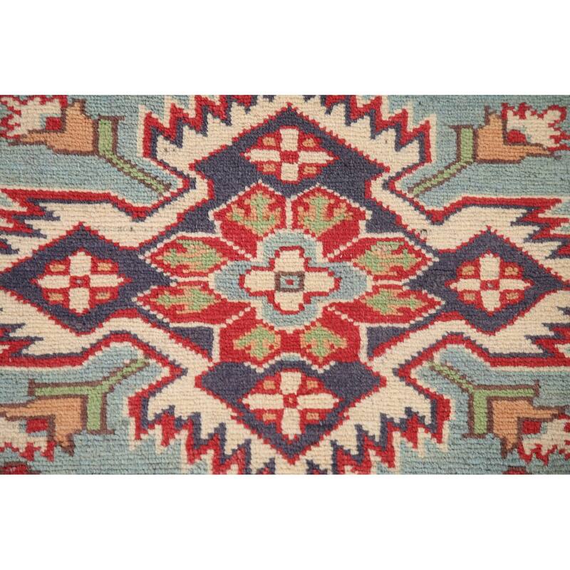 Geometric Blue Kazak Area Rug Handmade Wool Carpet - 4'11" x 5'11"