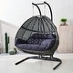 preview thumbnail 9 of 13, 2-Person Hanging Egg Swing Chair with Metal Stand Handcrafted Wicker Breathable Cushion