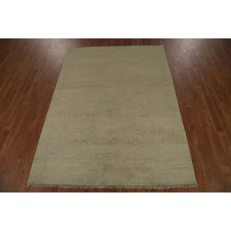 Sage Green Modern Gabbeh Oriental Area Rug Hand-Knotted Wool Carpet - 4'10" x 6'7"