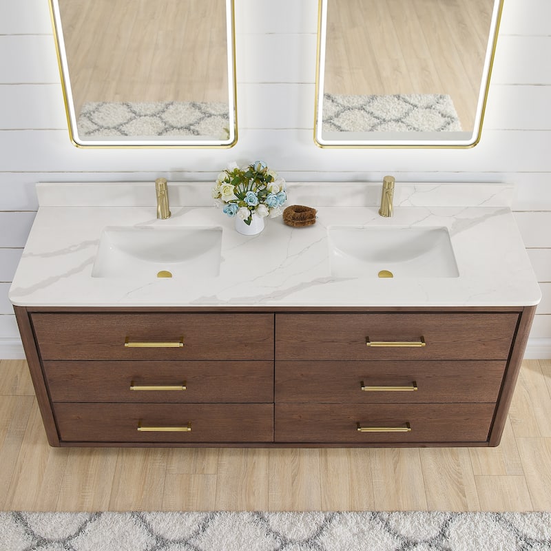 Porto Bath Vanity with White Quartz Stone Top and Mirror