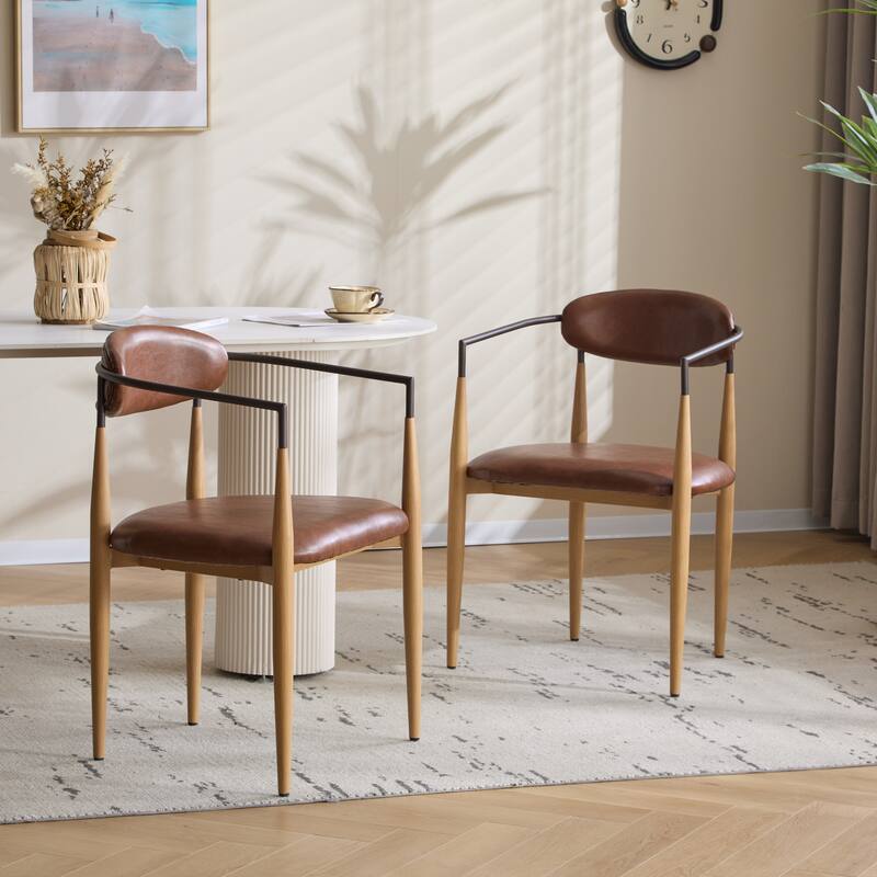 Modern Industrial Elmore Upholstered Dining Chairs (Set of 2) with Iron Frame by Christopher Knight Home - Maple/Coffee/Light brown