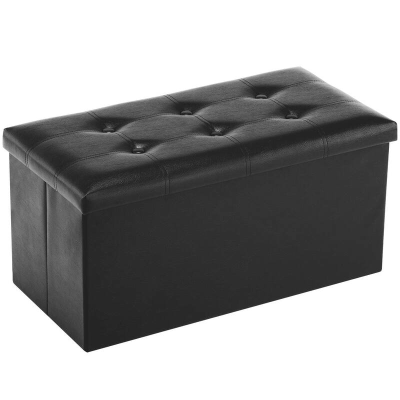 Folding Storage Ottoman Bench, Faux Leather Footrest Couch for Living Room, 30 inch Storage Bench with Padded Seat - Black