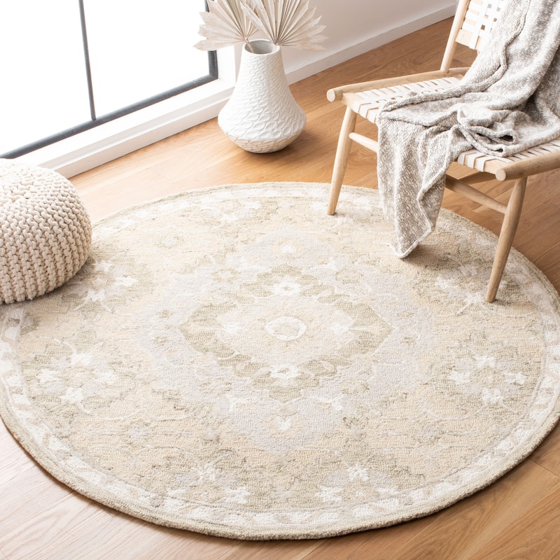 SAFAVIEH Handmade Micro-Loop Kleoniki Wool Rug - 5' Round - Beige/Grey