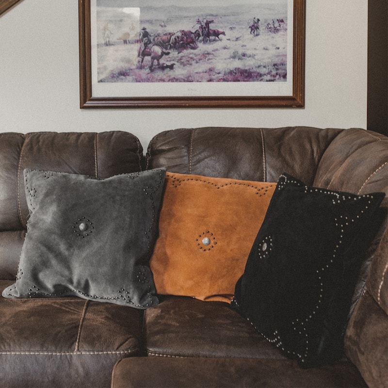 Paseo Road by HiEnd Accents Western Suede Antique Silver Concho & Studded Pillow