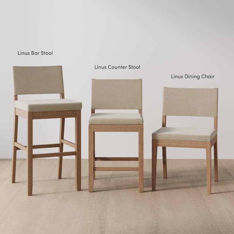 Nathan James Linus Modern Upholstered Bar Stool with Back and Solid Rubberwood Legs