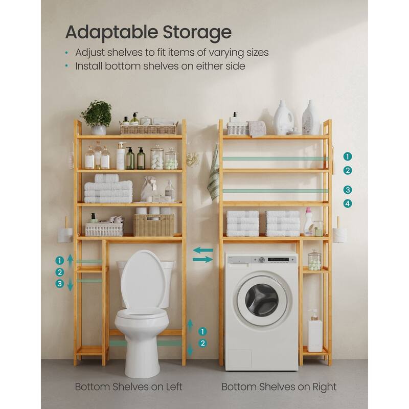 4-Tier Space-Saving Over Toilet Storage Shelf with Adjustable Shelves and Wicker Frame - 32.7''L x 10.2''W x 72.8''H