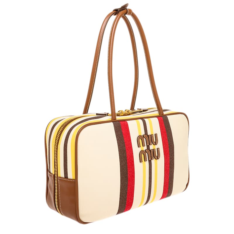 Miu Miu Beau Canvas and Leather Top Handle Bag