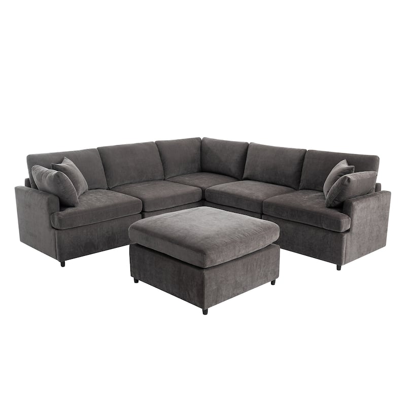 Gray 6-Seater U-Shape Sectional Sofa with Removable Ottomans