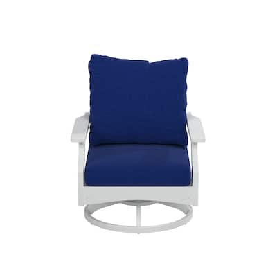 Aspen Rock/Swivel Deep Seating Chairs-White/Navy Cushion (Set of 2)