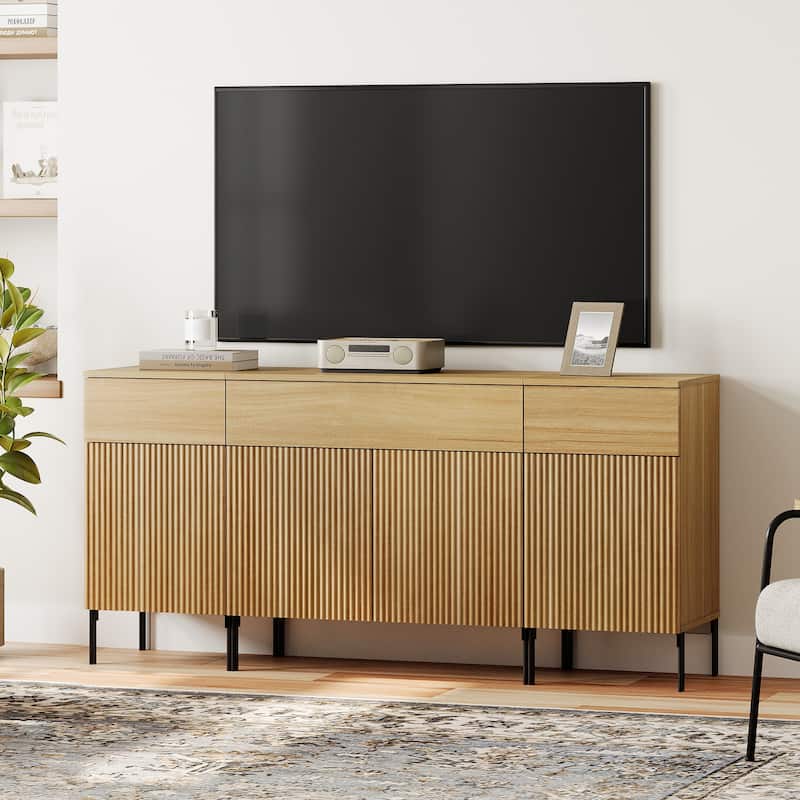 Modern Reeded Dresser TV Stand For Tvs Up To 75 Inch, Entertainment Center With Charging Station