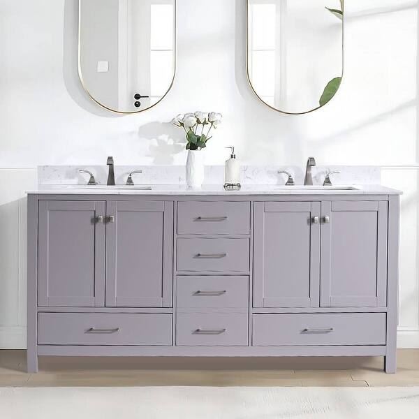 BATHLET 72 inch Grey Bathroom Vanity Set with Marble Top Double Sink ...
